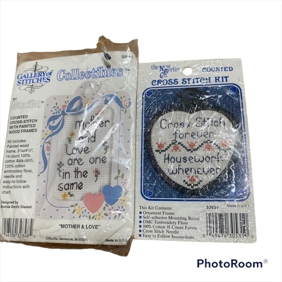 Vintage Cross Stitch Kit Bundle NEW Bucilla Counted Wood Frame Mother House Work - Picture 2 of 5